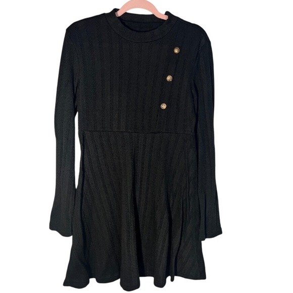 Dresses & Skirts - Blacked Ribbed Dress Decorative buttons long sleeve Mini pullover 90s Y2K
